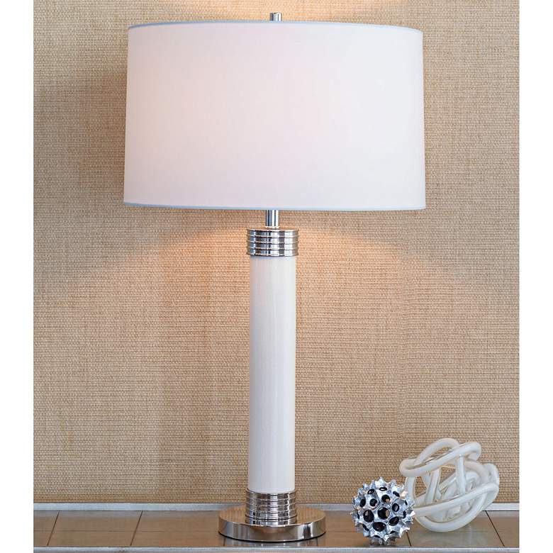 Image 1 Port 68 Dearborn Cream White Column Porcelain Table Lamp