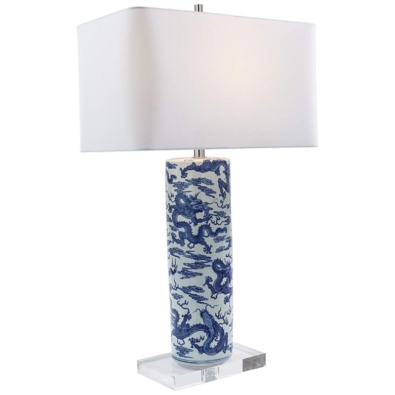 Image 1 Port 68 Dragon Blue and White Cylinder Blue Table Lamp