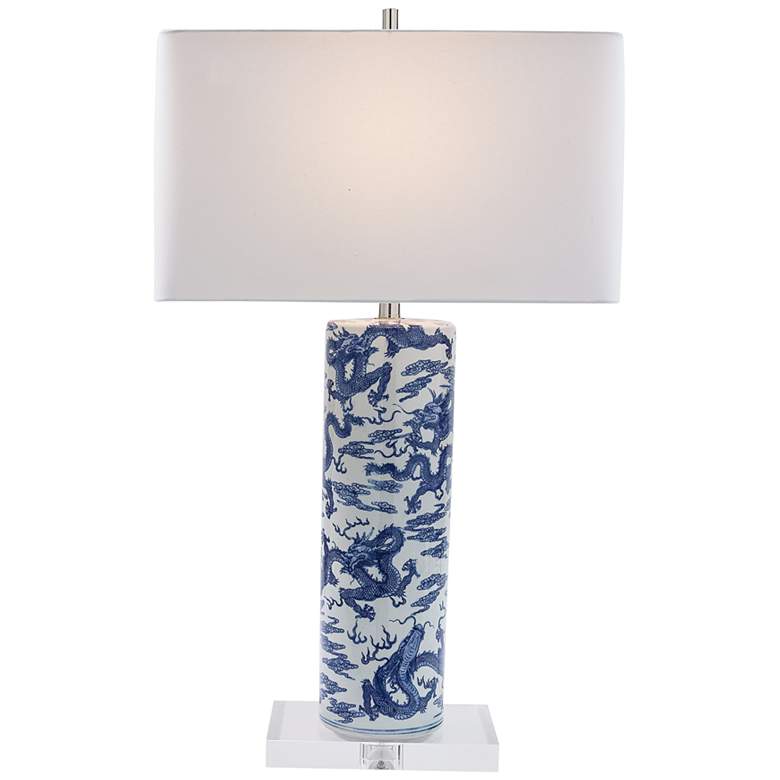 Image 4 Port 68 Dragon Blue and White Cylinder Blue Table Lamp more views