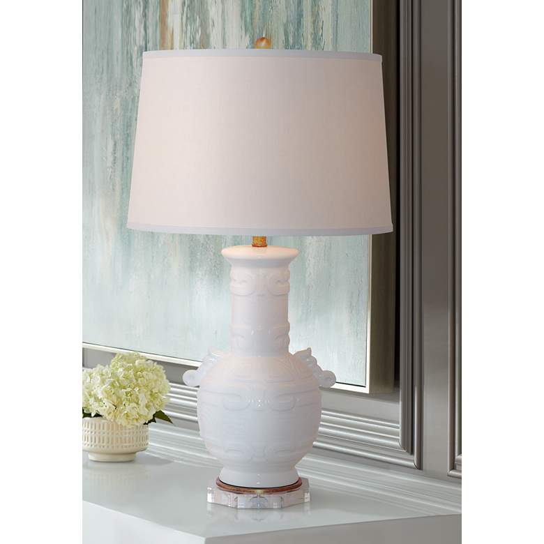 Image 1 Port 68 Dynasty 31" Cream Crackled Glaze Porcelain Vase Table Lamp