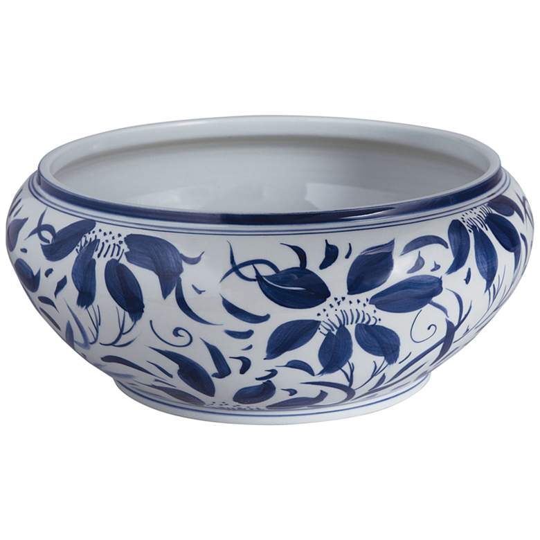 Port 68 Floral Glossy Blue and White 16 inch Wide Center Basin