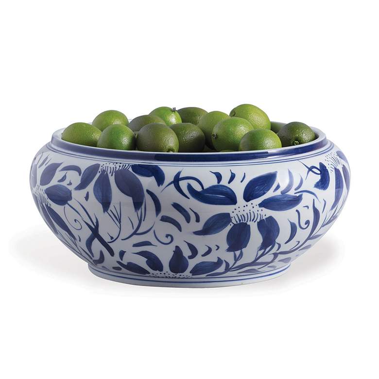 Image 1 Port 68 Floral Glossy Blue and White 16" Wide Center Basin