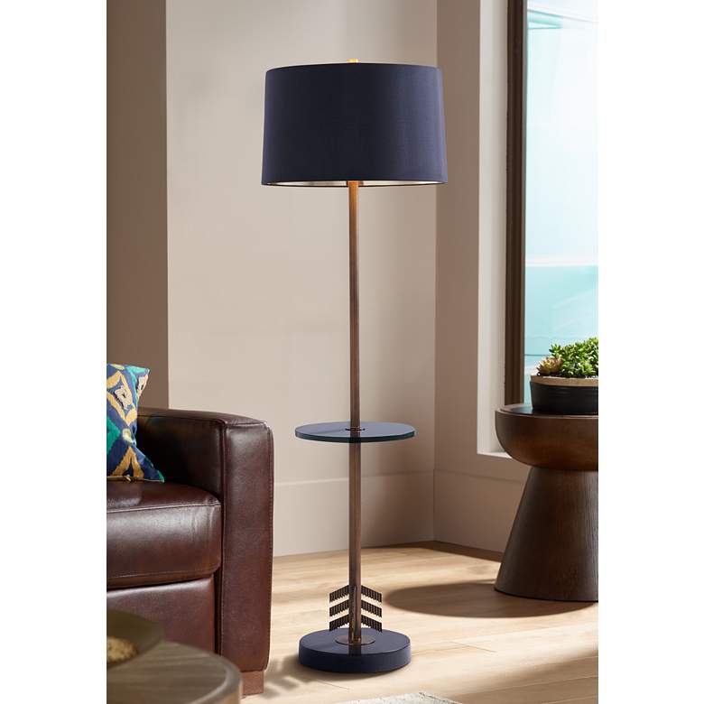 Image 1 Port 68 Franco 60" High Brass and Black Floor Lamp with Tray Table