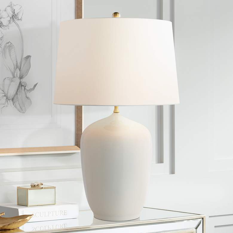 Image 1 Port 68 Franklin 32 inch Glossy Cream White Porcelain Table Lamp
