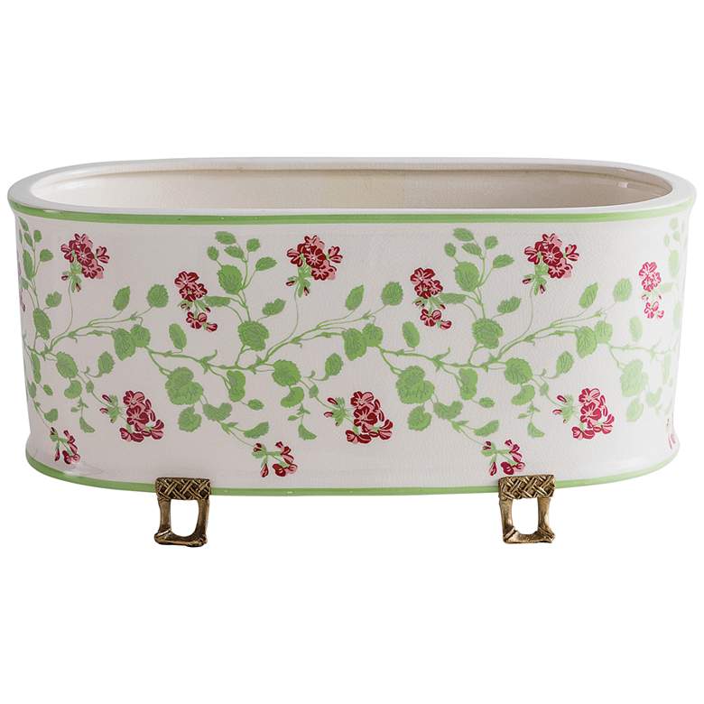 Image 1 Port 68 Geranium Trellis Pink and Green Vine Oval Planter