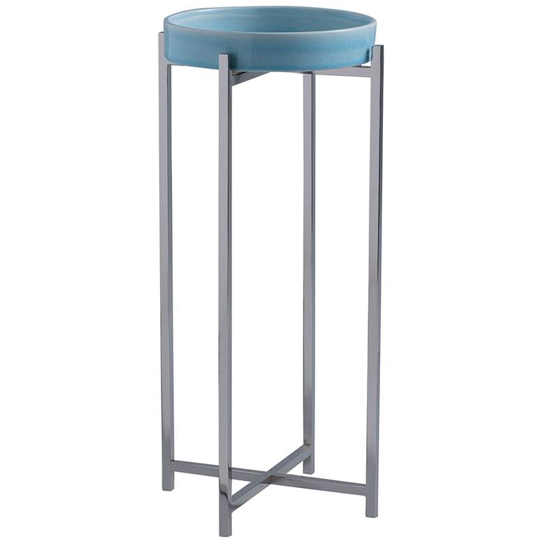 Image 1 Port 68 Jody 11 inch Wide Sky Blue Porcelain Accent Table with Tray Top