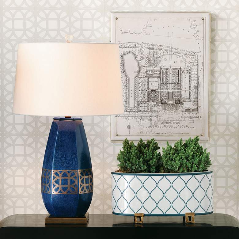 Image 1 Port 68 Lamerie 32" Royal Blue Porcelain Vase Table Lamp