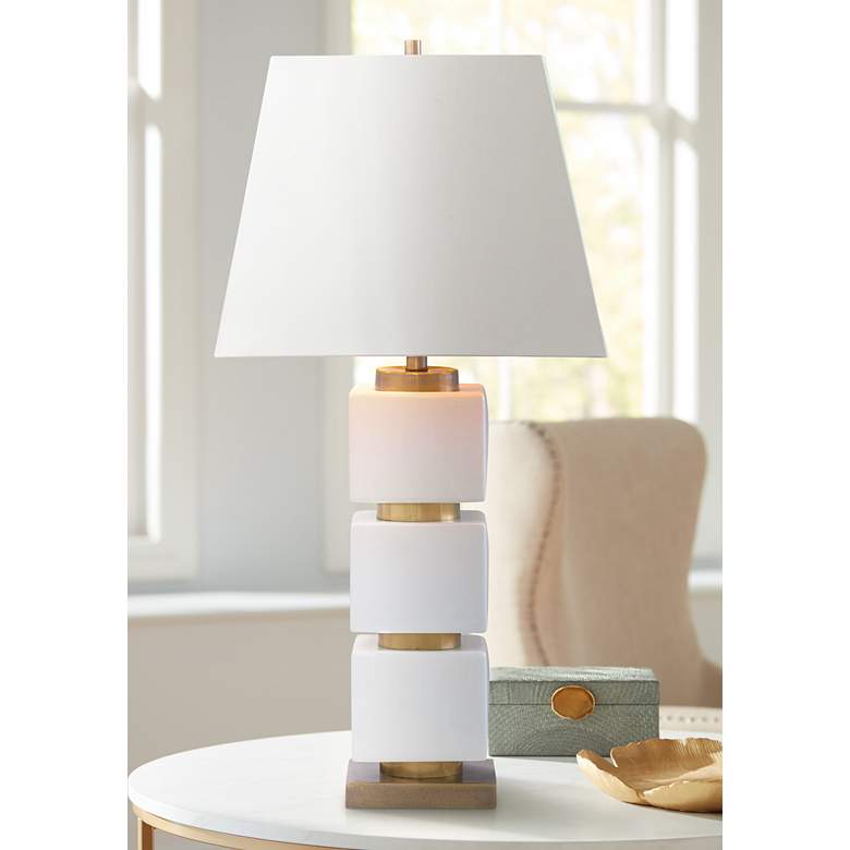 Image 1 Port 68 Manhattan 35 inch Stacked Cream Ivory Porcelain Table Lamp