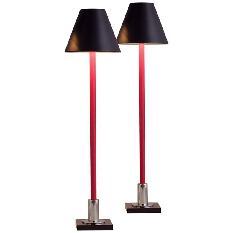 Image 2 Port 68 Marais Red Leather Stem Buffet Table Lamps Set of 2