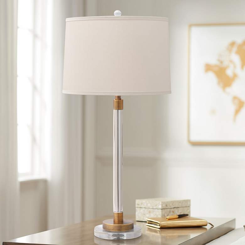 Image 1 Port 68 Maxwell 34" Aged Brass and Crystal Tall Buffet Table Lamp