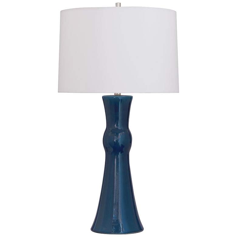 Image 1 Port 68 Newport Rich Navy Blue Porcelain Column Table Lamp