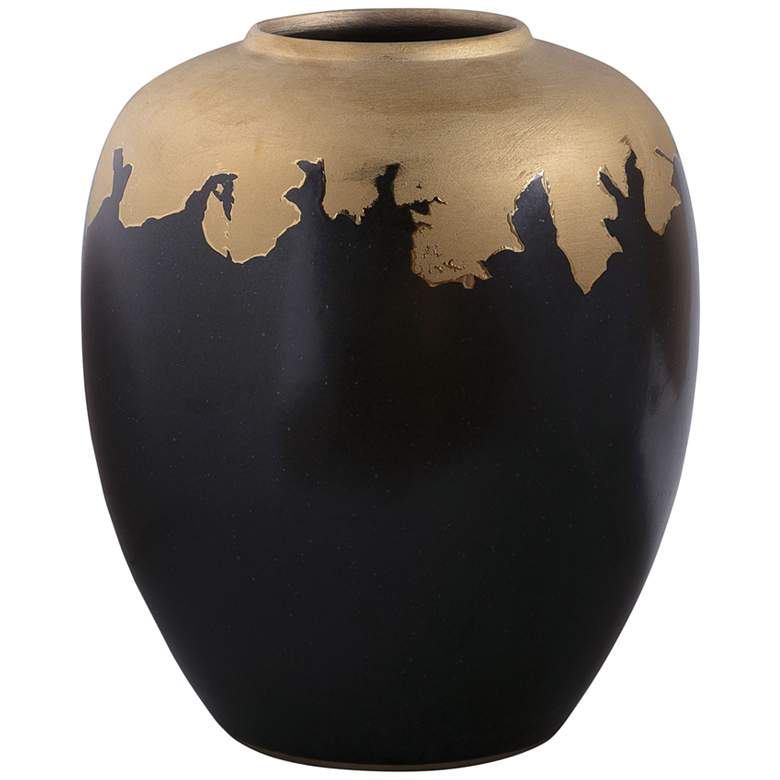 Image 1 Port 68 Nicole 14" High Black and Reactive Gold Medium Vase