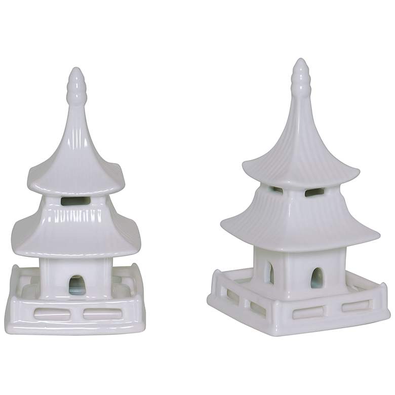 Image 1 Port 68  Pagoda Matte White Glaze Short Figurines Set of 2