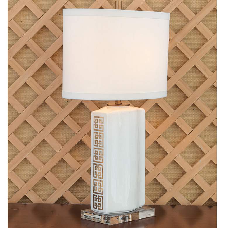 Image 1 Port 68 Palace 26" Fret Ivory Crackled Porcelain Table Lamp