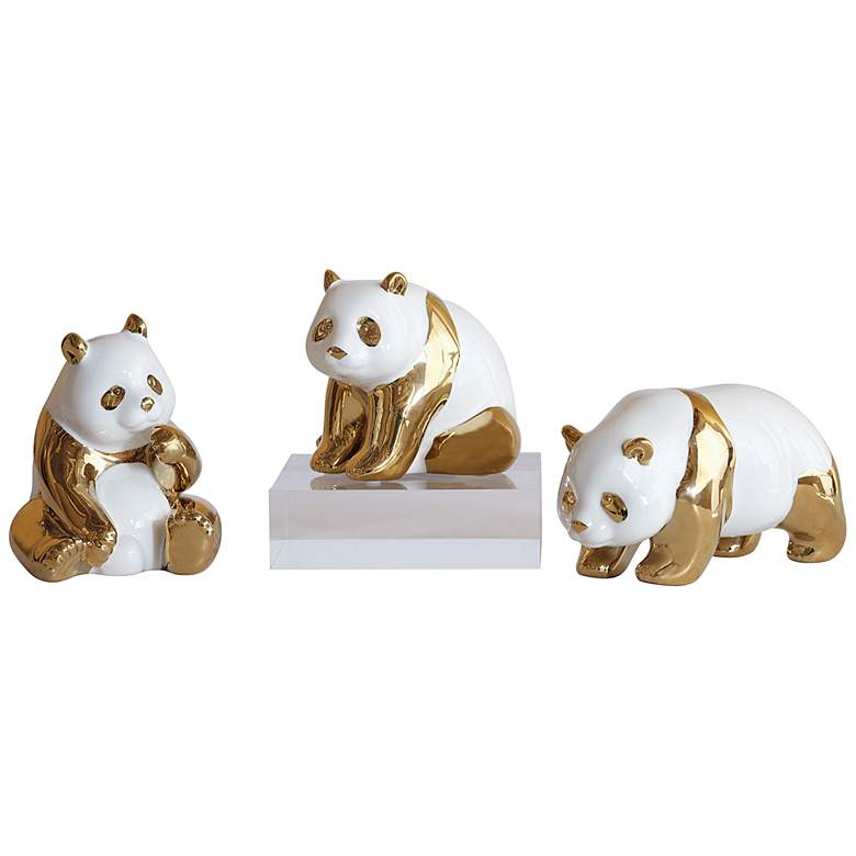 Image 1 Port 68 Panda Gold Glaze and White Figurines Set of 3