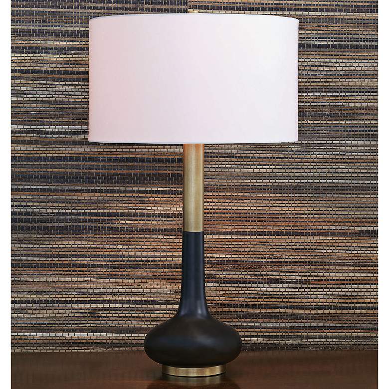 Image 1 Port 68 Powell 33" Aged Brass and Black Finish Solid Wood Table Lamp