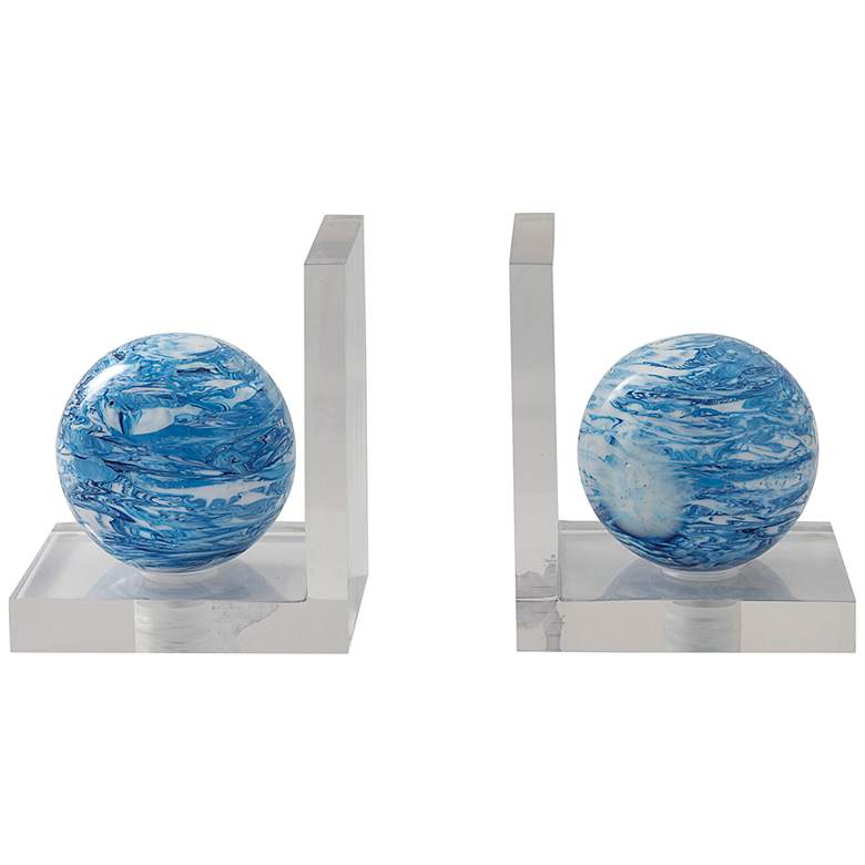Image 1 Port 68 Prescott Navy Blue and White Ball Bookends