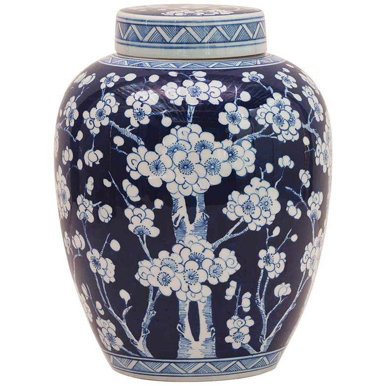 Image 1 Port 68 Sakura Blue and White 14 inch High Jar with Lift-Off Lid