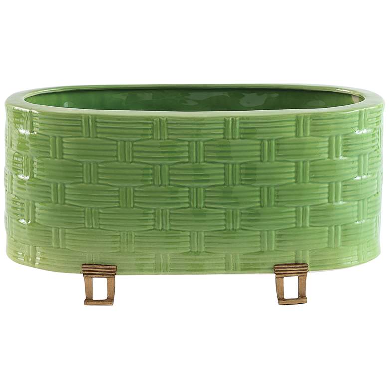 Image 1 Port 68 Sanibel Glossy Green Oval Planter