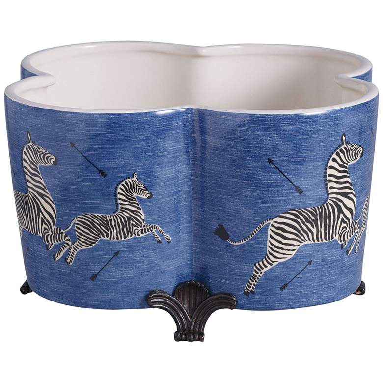 Image 2 Port 68 Scalamandre Zebra Blue 14" Wide Quatrefoil Planter