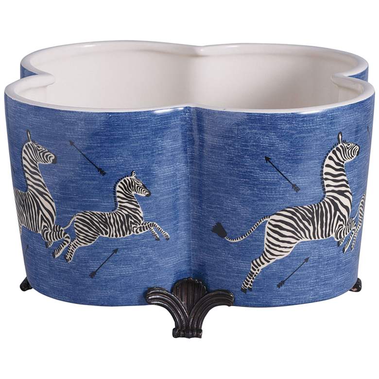 Image 2 Port 68 Scalamandre Zebra Blue 14 inch Wide Quatrefoil Planter