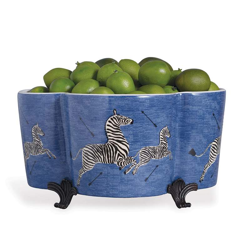 Image 1 Port 68 Scalamandre Zebra Blue 14" Wide Quatrefoil Planter