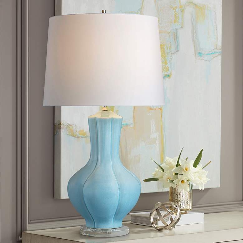 Image 1 Port 68 Southampton Sky Blue Porcelain Vase Table Lamp