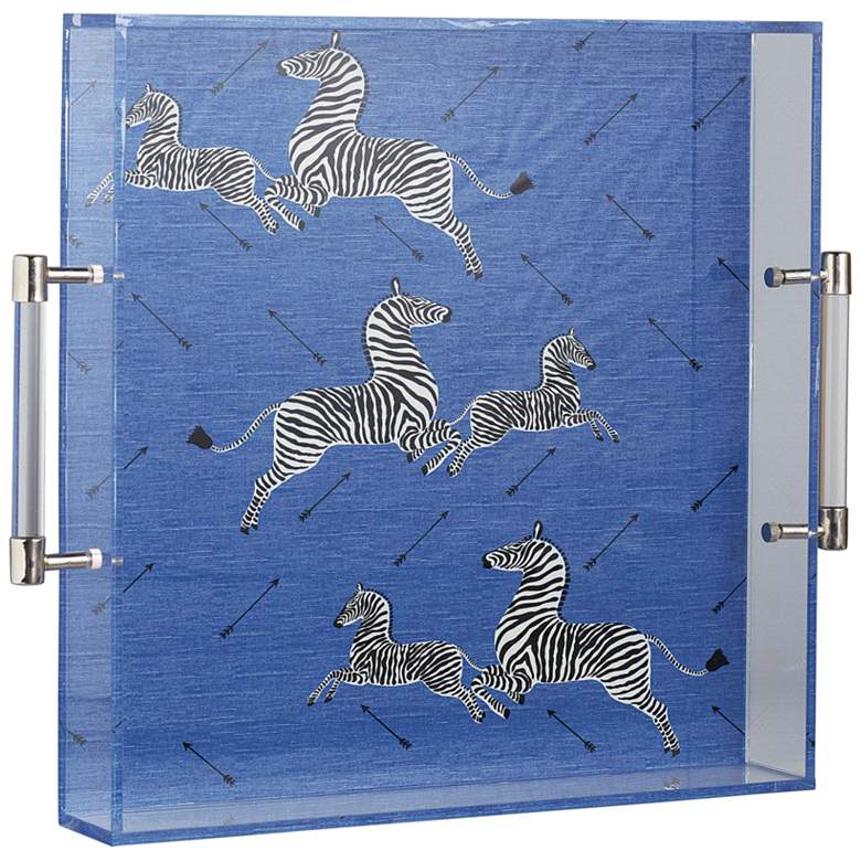 Image 2 Port 68 Zebra Clear and Blue Lucite Tray with Handles