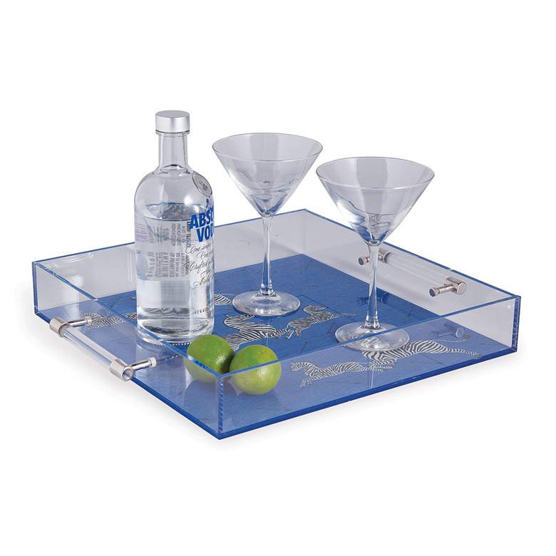 Image 1 Port 68 Zebra Clear and Blue Lucite Tray with Handles