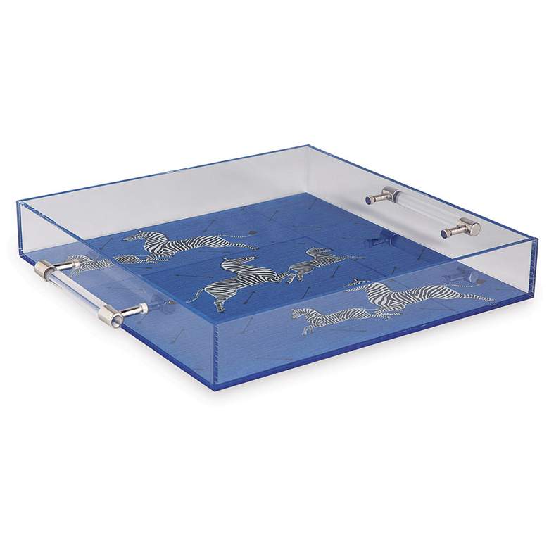 Image 4 Port 68 Zebra Clear and Blue Lucite Tray with Handles more views