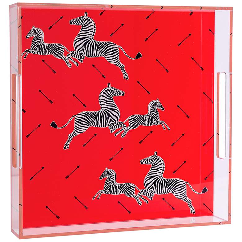 Image 1 Port 68 Zebra Red Lucite Square Tray with Handles