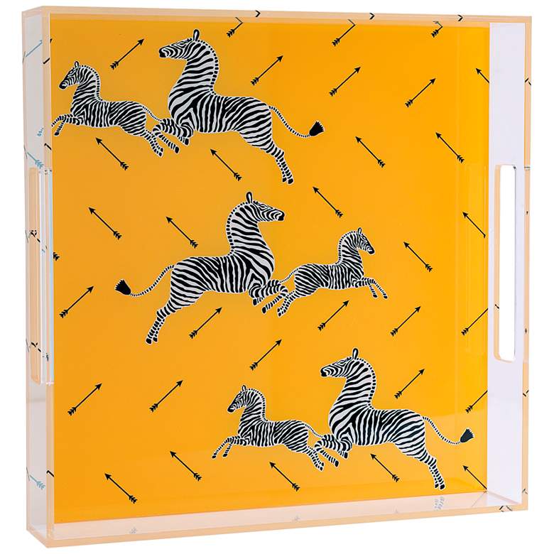 Image 1 Port 68 Zebra Yellow Lucite Square Tray with Handles
