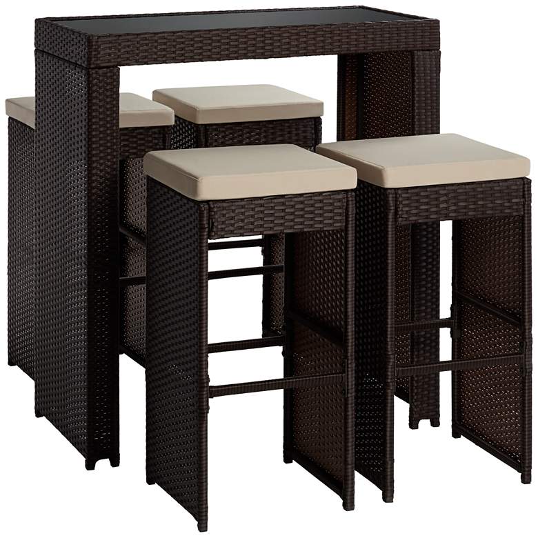 Image 2 Port Henry Brown Rattan Outdoor Bar Table and Chair Set