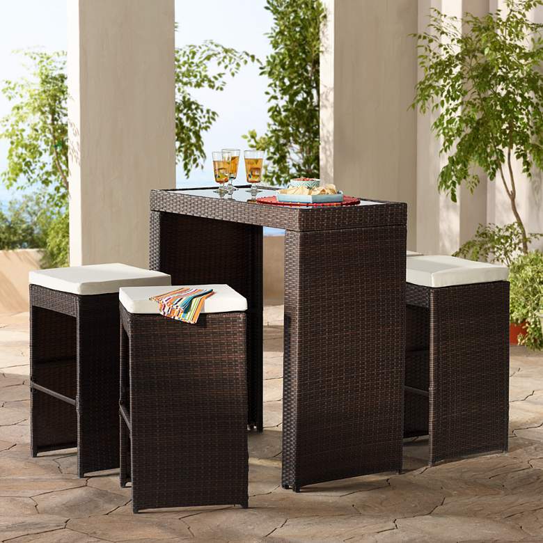Image 1 Port Henry Brown Rattan Outdoor Bar Table and Chair Set