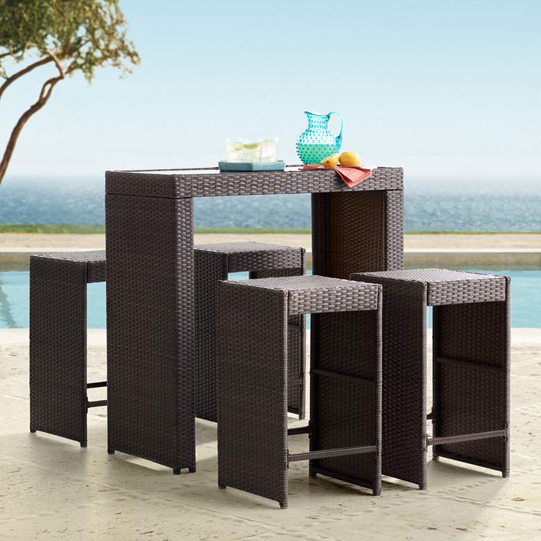 Image 1 Port Henry Brown Wicker 5-Piece Outdoor Bar Set