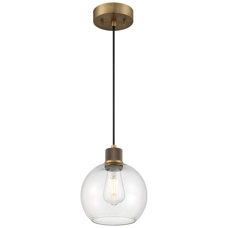 Image 1 Port Nine Burgundy E26 LED Pendant - Antique Brushed Brass - Clear Glass