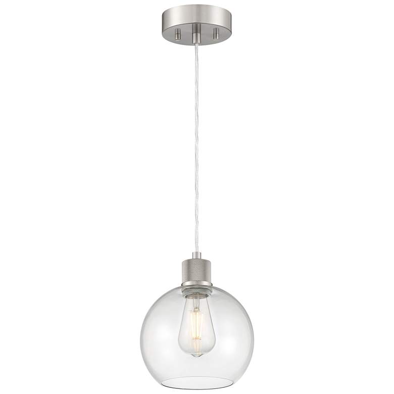 Image 1 Port Nine Burgundy E26 LED Pendant - Brushed Steel Finish - Clear Glass