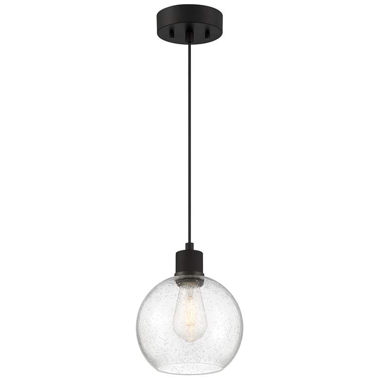 Image 1 Port Nine Burgundy E26 LED Pendant - Matte Black Finish - Seeded Glass