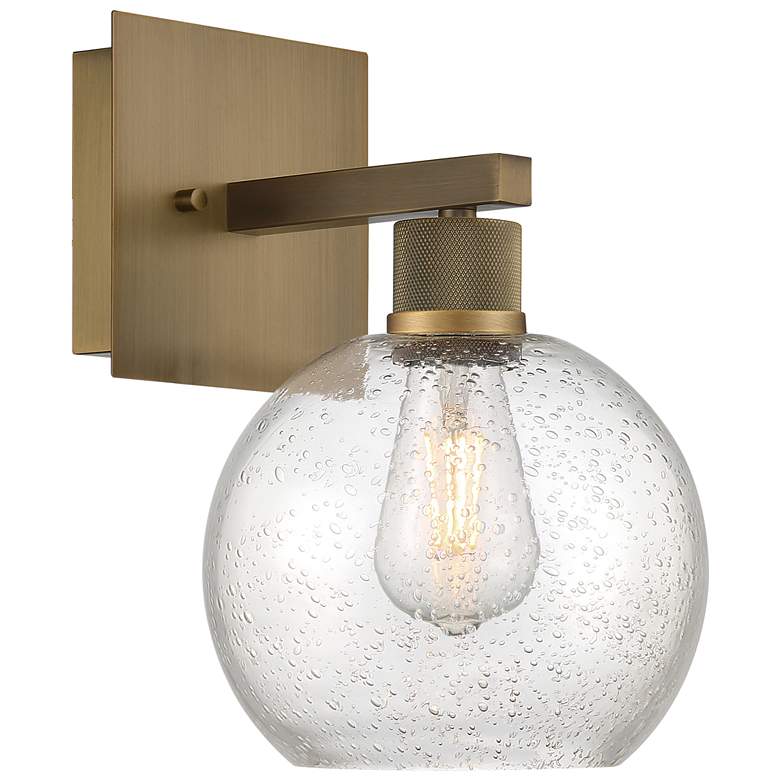 Image 1 Port Nine Burgundy E26 LED Sconce - Antique Brushed Brass, Seeded Glass