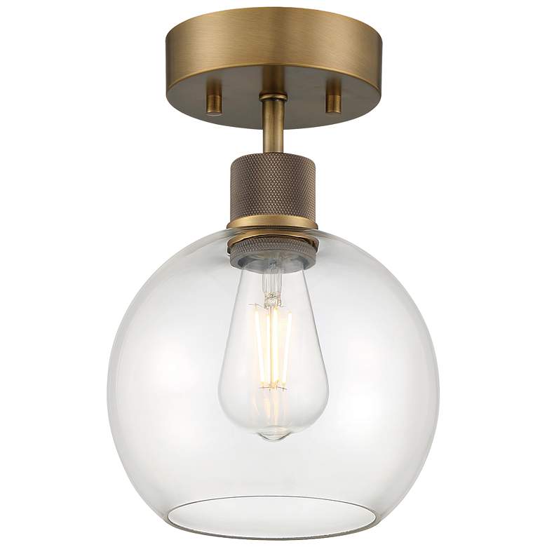 Image 1 Port Nine Burgundy E26 LED Semi-Flush - Antique Brushed Brass - Clear Glass