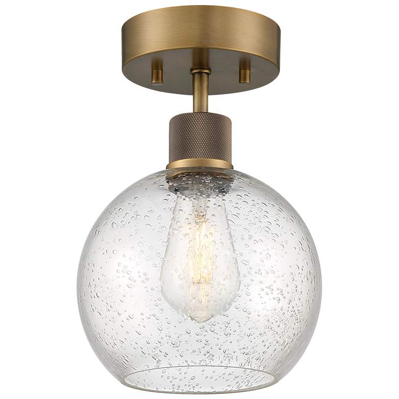 Image 1 Port Nine Burgundy E26 LED Semi-Flush - Antique Brushed Brass, Seeded Glass