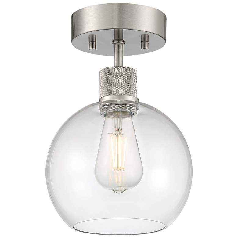 Image 1 Port Nine Burgundy E26 LED Semi-Flush - Brushed Steel - Clear Glass