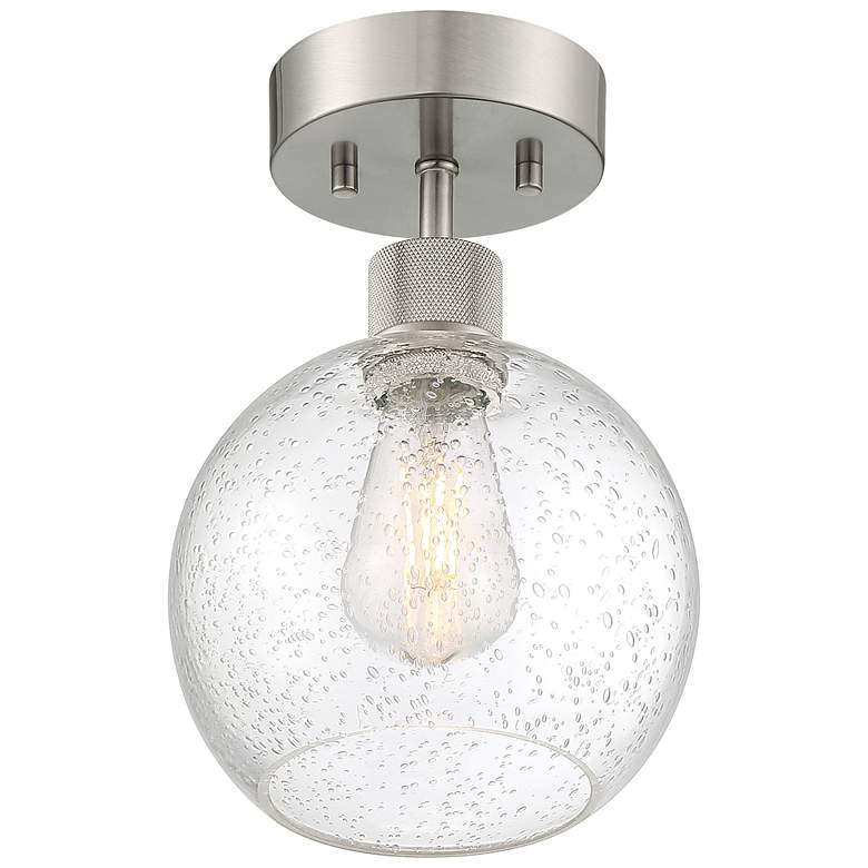 Image 3 Port Nine Burgundy E26 LED Semi-Flush - Brushed Steel - Seeded Glass more views