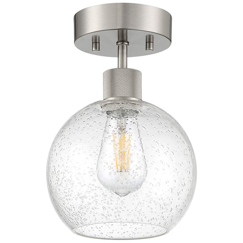Image 4 Port Nine Burgundy E26 LED Semi-Flush - Brushed Steel - Seeded Glass more views