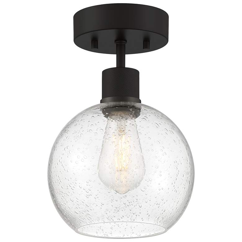 Image 1 Port Nine Burgundy E26 LED Semi-Flush - Matte Black - Seeded Glass