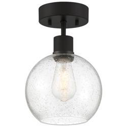 Port Nine Burgundy E26 LED Semi-Flush - Matte Black - Seeded Glass