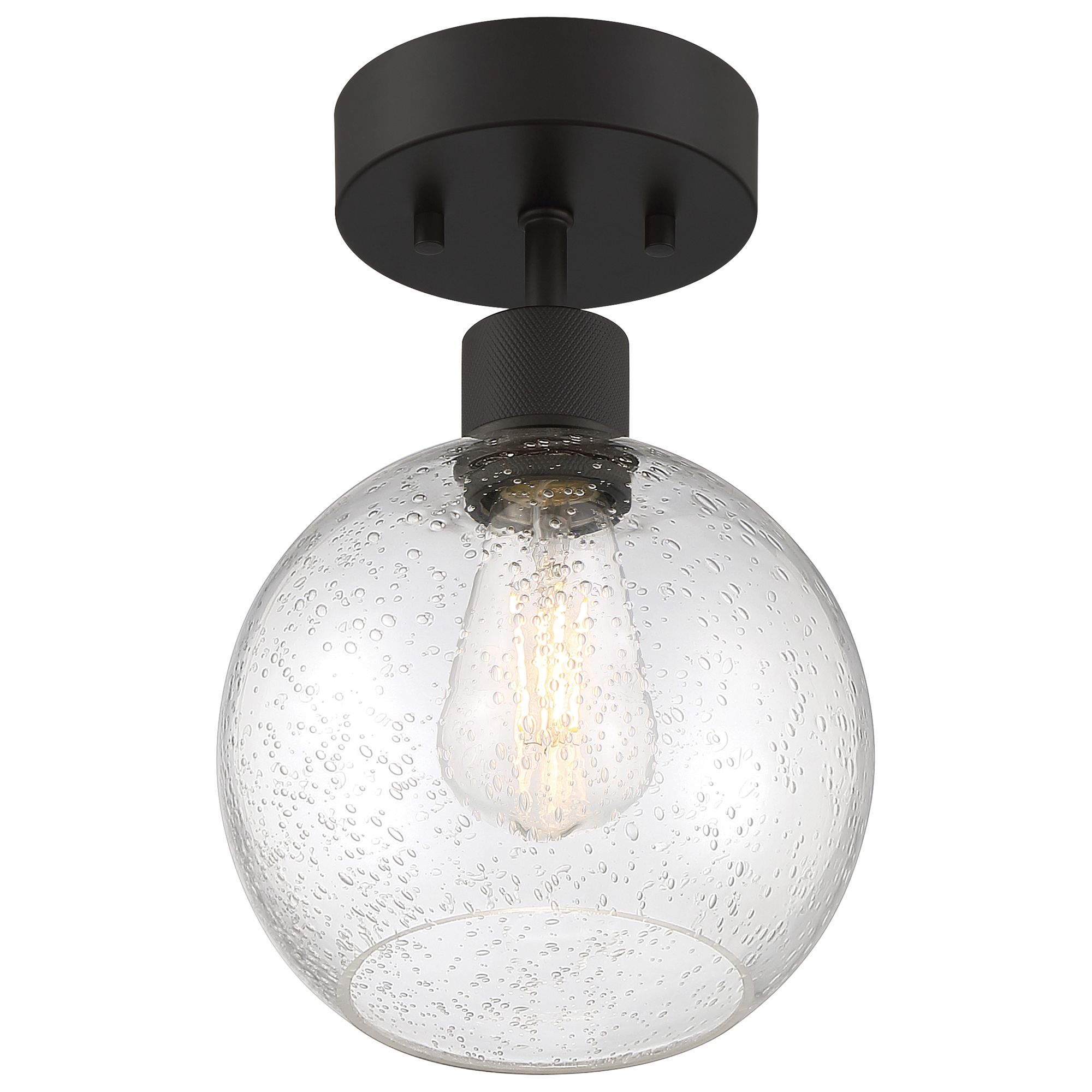 Image 3 Port Nine Burgundy E26 LED Semi-Flush - Matte Black - Seeded Glass more views