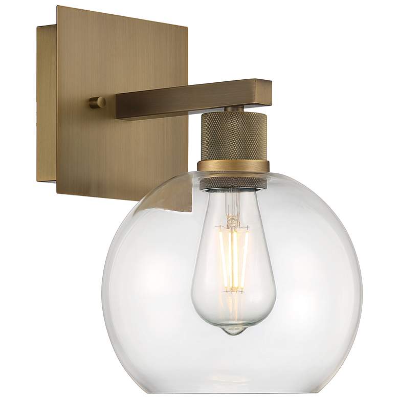 Image 1 Port Nine Burgundy E26 LED Wall Sconce - Antique Brushed Brass, Clear Glass