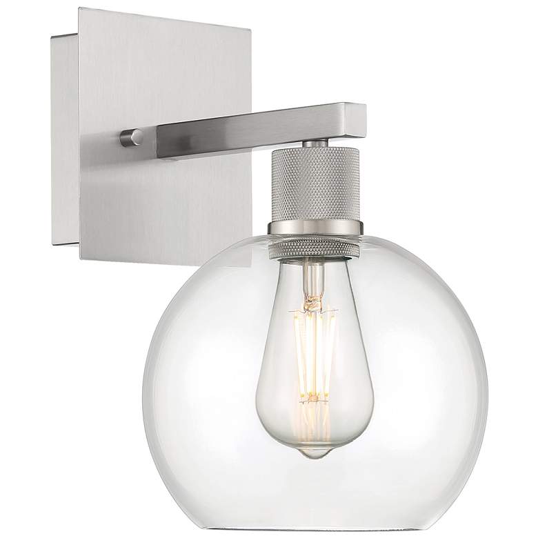 Image 1 Port Nine Burgundy E26 LED Wall Sconce - Brushed Steel - Clear Glass