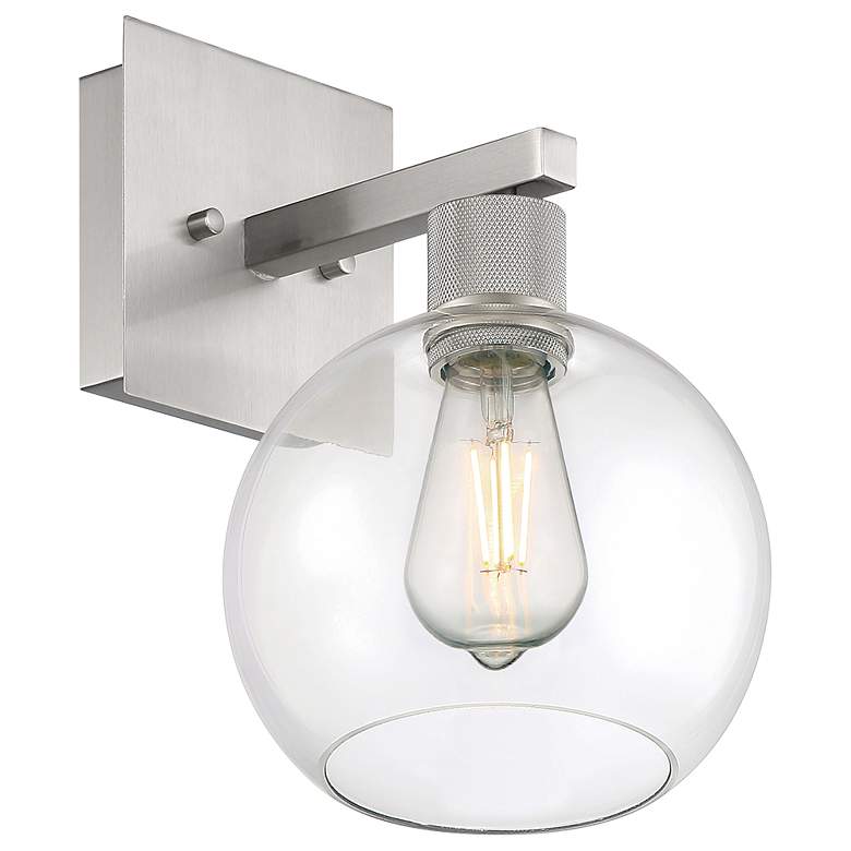 Image 4 Port Nine Burgundy E26 LED Wall Sconce - Brushed Steel - Clear Glass more views